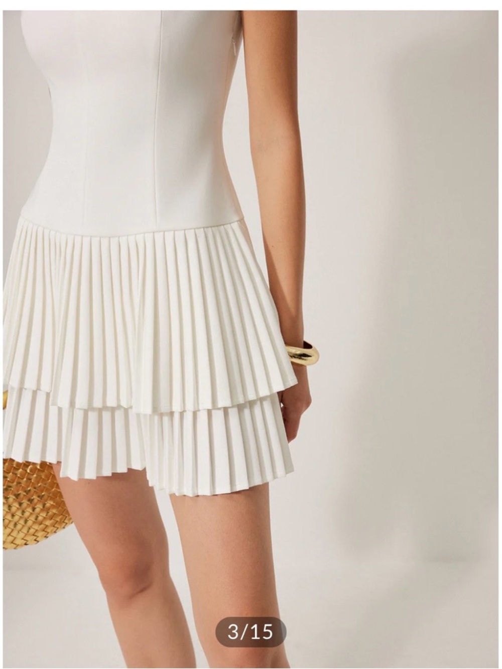 White Pleated Tiered Mini Dress - Picture 5 of 9
